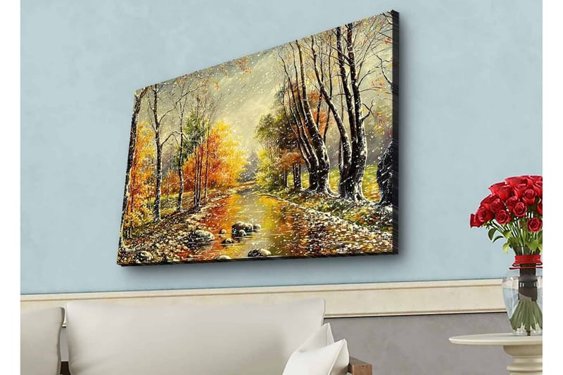Canvastavla med LED-belysning - Vacker höstlandskap med en spegelblanka flod omgiven av färgglada träd - Orange / Grön / Brun - Inredning & dekor - Tavlor & konst - Canvastavla