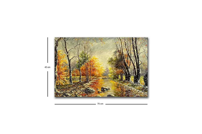 Canvastavla med LED-belysning - Vacker höstlandskap med en spegelblanka flod omgiven av färgglada träd - Orange / Grön / Brun - Inredning & dekor - Tavlor & konst - Canvastavla