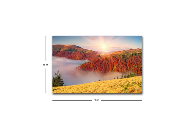 Canvastavla med LED-belysning - Vacker höstlandskap med färgglada träd och soluppgång - Röd / Orange / Gul - Inredning & dekor - Tavlor & konst - Canvastavla
