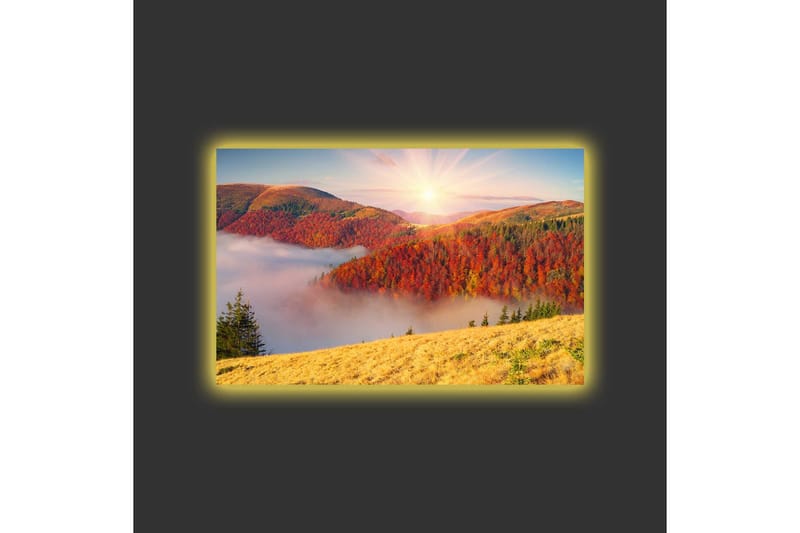 Canvastavla med LED-belysning - Vacker höstlandskap med färgglada träd och soluppgång - Röd / Orange / Gul - Inredning & dekor - Tavlor & konst - Canvastavla
