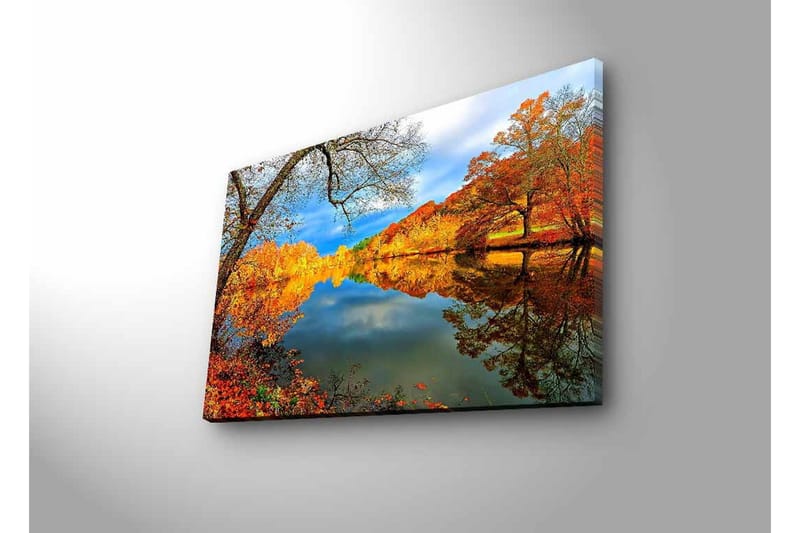 Canvastavla med LED-belysning - Vacker höstlandskap med spegelblanka sjöar och färgglada träd - Orange / Gult / Grönt - Inredning & dekor - Tavlor & konst - Canvastavla