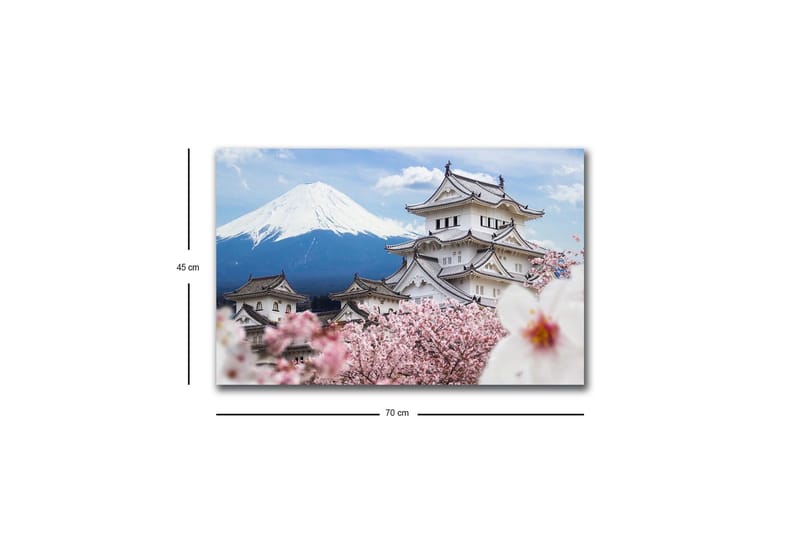 Canvastavla med LED-belysning - Vacker japansk slott med körsbärsblommor och Mount Fuji i bakgrunden - Vit / Rosa / Blå - Inredning & dekor - Tavlor & konst - Canvastavla