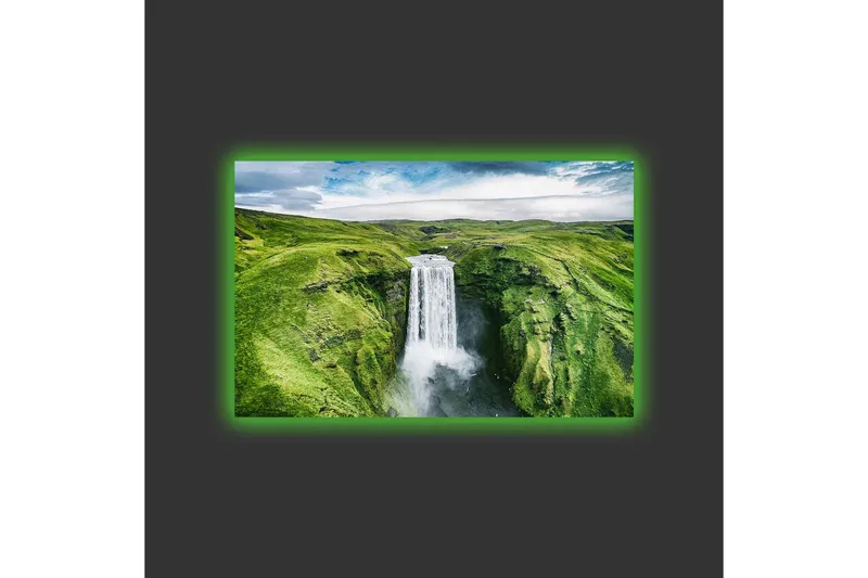 Canvastavla med LED-belysning - Vacker vattenfall i en grönskande dalgång - Grön / Vit / Blå - Inredning & dekor - Tavlor & konst - Canvastavla