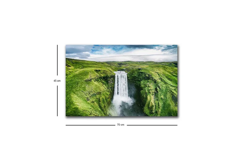 Canvastavla med LED-belysning - Vacker vattenfall i en grönskande dalgång - Grön / Vit / Blå - Inredning & dekor - Tavlor & konst - Canvastavla