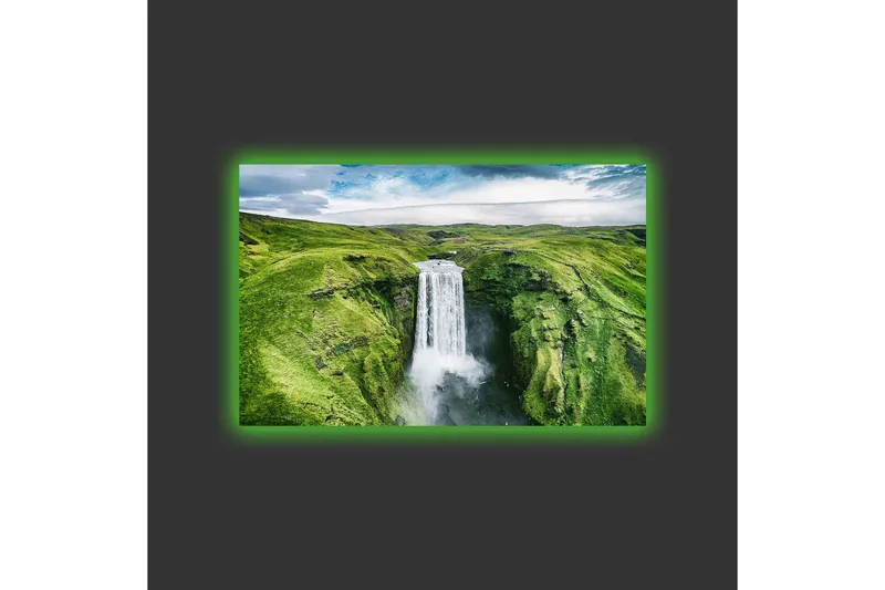 Canvastavla med LED-belysning - Vacker vattenfall i en grönskande dalgång - Grön / Vit / Blå - Inredning & dekor - Tavlor & konst - Canvastavla