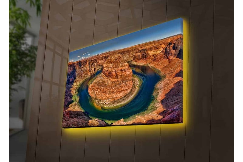 Canvastavla med LED-belysning - Vacker vy av en slingrande flod omgiven av dramatiska klippor - Röd / Grön / Blå - Inredning & dekor - Tavlor & konst - Canvastavla