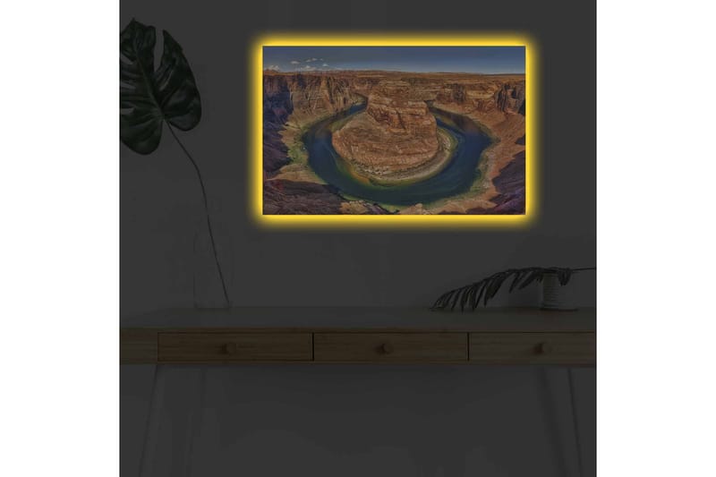 Canvastavla med LED-belysning - Vacker vy av en slingrande flod omgiven av dramatiska klippor - Röd / Grön / Blå - Inredning & dekor - Tavlor & konst - Canvastavla