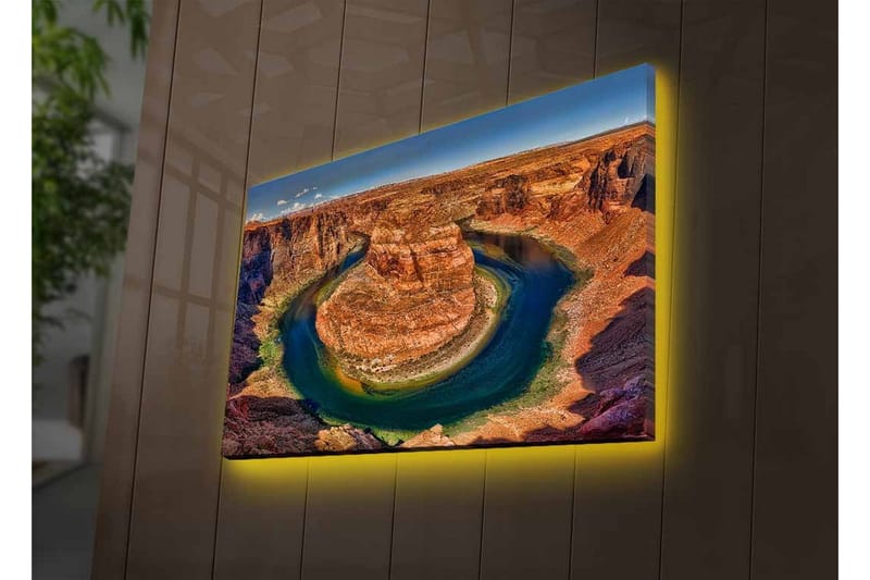 Canvastavla med LED-belysning - Vacker vy av en slingrande flod omgiven av dramatiska klippor - Röd / Grön / Blå - Inredning & dekor - Tavlor & konst - Canvastavla