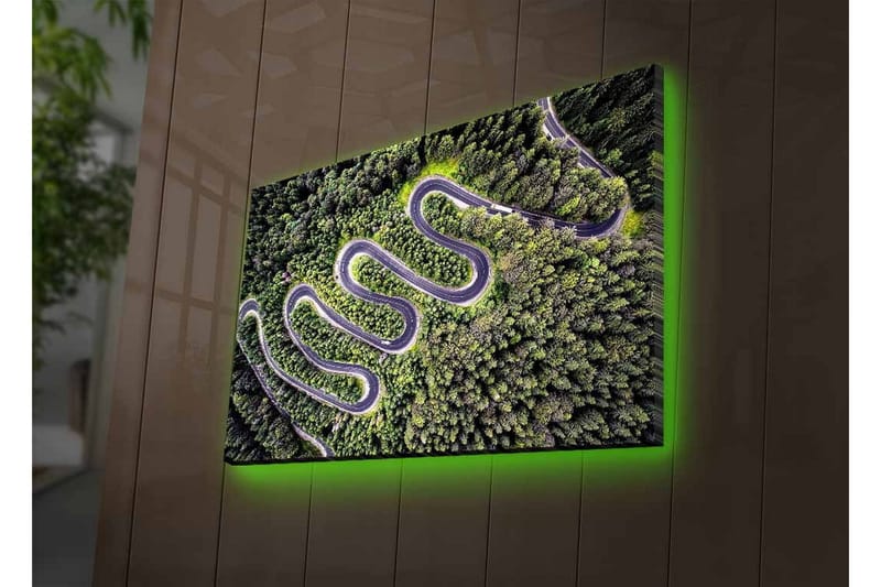 Canvastavla med LED-belysning - Vacker vy av en slingrande väg genom tät grönskande skog - Grön / Grå / Svart - Inredning & dekor - Tavlor & konst - Canvastavla