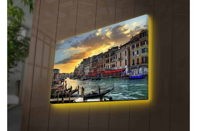 Canvastavla med LED-belysning - Vacker vy över en venetiansk kanal vid solnedgången - Blå / Orange / Beige - Inredning & dekor - Tavlor & konst - Canvastavla