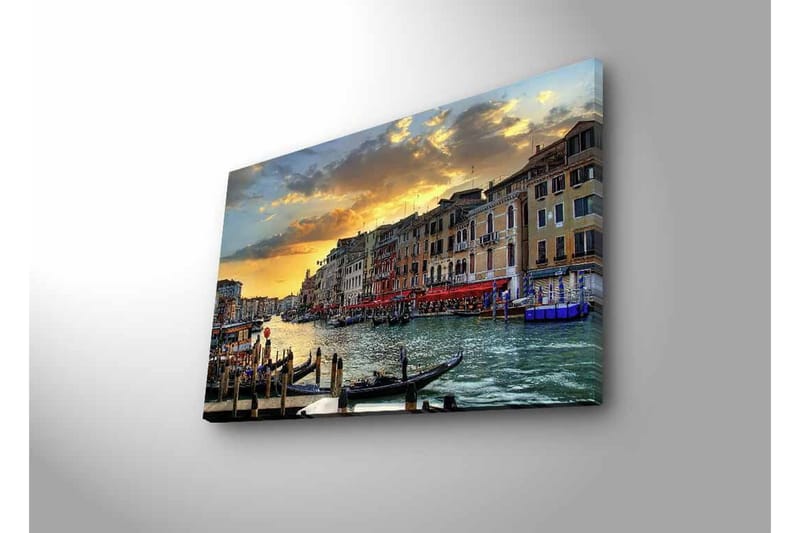 Canvastavla med LED-belysning - Vacker vy över en venetiansk kanal vid solnedgången - Blå / Orange / Beige - Inredning & dekor - Tavlor & konst - Canvastavla