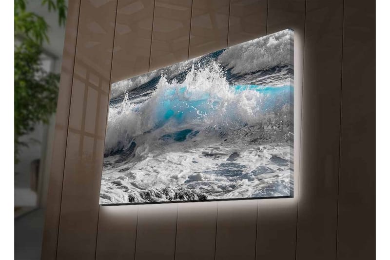 Canvastavla med LED-belysning - Vågskvalp i dramatiska nyanser av blått och vitt - Blå / Vit / Grå - Inredning & dekor - Tavlor & konst - Canvastavla
