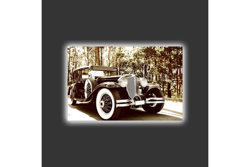 Canvastavla med LED-belysning - Vintage bil i en naturskön miljö - Svart / Vit / Grå - Inredning & dekor - Tavlor & konst - Canvastavla