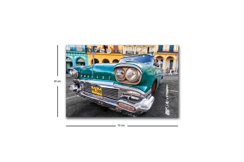 Canvastavla med LED-belysning - Vintage bil i retro stil med en grön nyans - Grön / Silver / Svart - Inredning & dekor - Tavlor & konst - Canvastavla