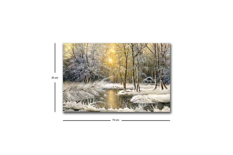 Canvastavla med LED-belysning - Vinterlandskap med snöklädda träd och en stilla å - Vit / Ljusblå / Grön - Inredning & dekor - Tavlor & konst - Canvastavla