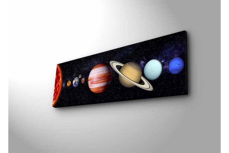 Canvastavla med LED-belysning - Planeter i solsystemet i en stjärnklar bakgrund - Mörkblå / Orange / Beige - Inredning & dekor - Tavlor & konst - Canvastavla