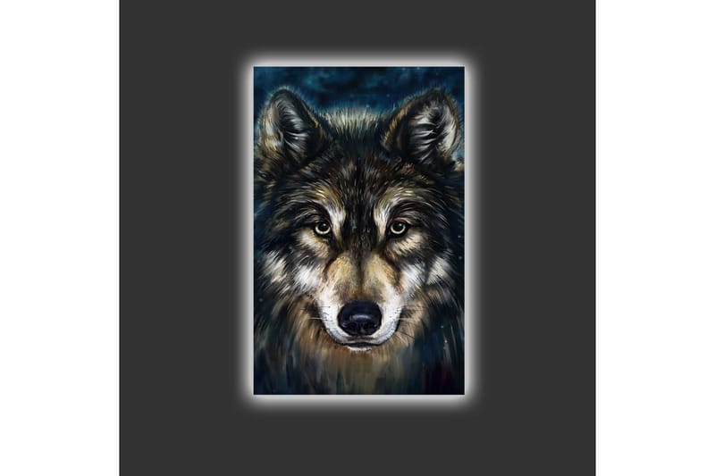 Canvastavla med LED-belysning - Porträtt av en varg med intensiva ögon - Mörkbrun / Beige / Svart - Inredning & dekor - Tavlor & konst - Canvastavla