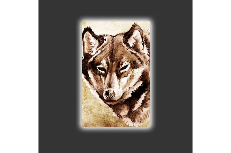 Canvastavla med LED-belysning - Porträtt av en varg med fokuserad blick - Brun / Beige - Inredning & dekor - Tavlor & konst - Canvastavla