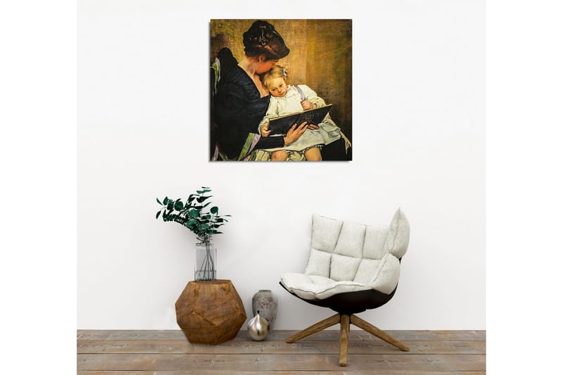 Canvastavla - Moder som läser för sitt barn - Mörkblå / Beige / Vit - Inredning & dekor - Tavlor & konst - Canvastavla