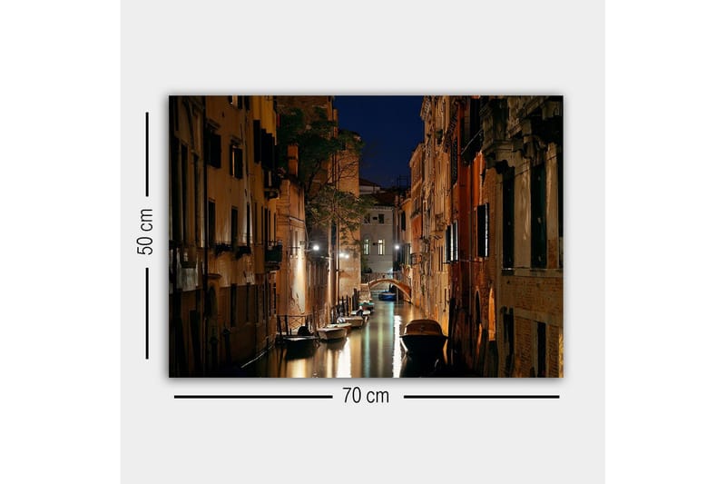 Canvastavla - Mörk kanal med båtar i en romantisk venetiansk miljö - Mörkblå / Beige / Svart - Inredning & dekor - Tavlor & konst - Canvastavla