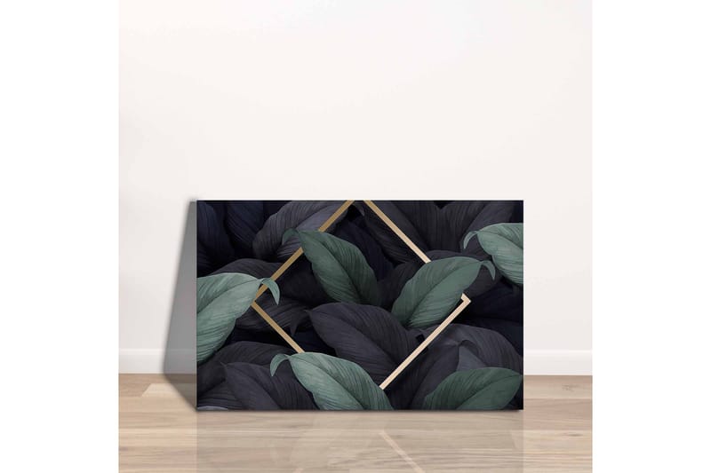 Canvastavla - Mörkgrön och svarta blad i en elegant komposition - Mörkgrön / Svart / Guld - Inredning & dekor - Tavlor & konst - Canvastavla