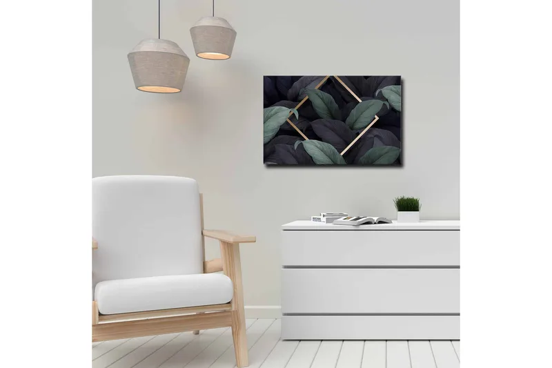 Canvastavla - Mörkgrön och svarta blad i en elegant komposition - Mörkgrön / Svart / Guld - Inredning & dekor - Tavlor & konst - Canvastavla