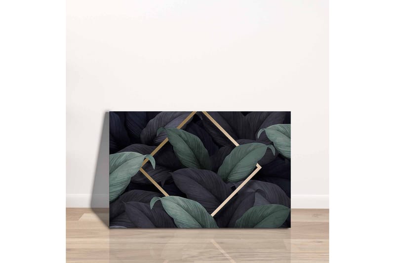Canvastavla - Mörkgrön och svarta blad i en elegant komposition - Mörkgrön / Svart / Guld - Inredning & dekor - Tavlor & konst - Canvastavla