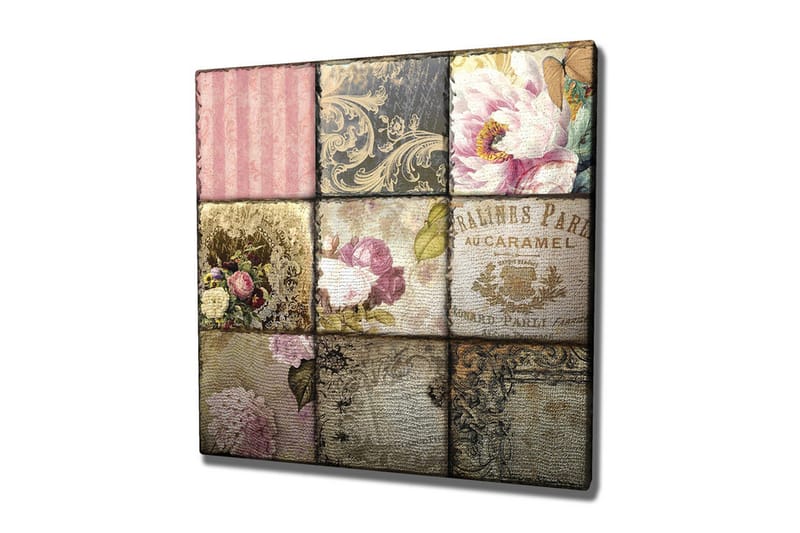 Canvastavla - Mosaik av vintage-inspirerade mönster och blommor - Rosa / Guld / Beige - Inredning & dekor - Tavlor & konst - Canvastavla