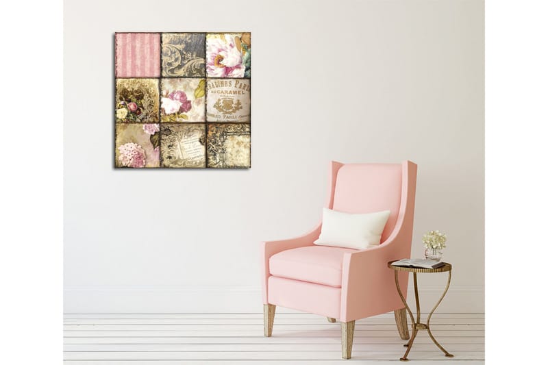 Canvastavla - Mosaik av vintage-inspirerade mönster och blommor - Rosa / Guld / Beige - Inredning & dekor - Tavlor & konst - Canvastavla
