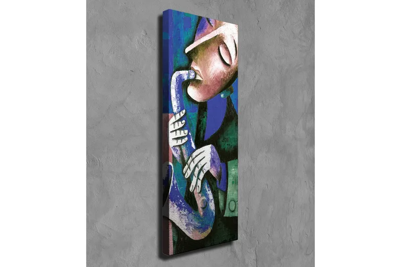 Canvastavla - Musiker som spelar saxofon med uttrycksfulla drag - Mörkblå / Grön / Vit - Inredning & dekor - Tavlor & konst - Canvastavla