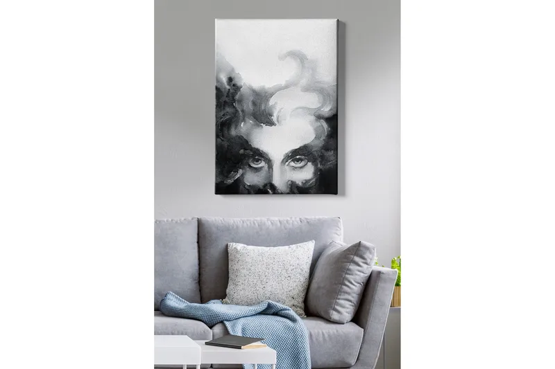Canvastavla - Mystisk ansikte med intensiva ögon i en dimmig komposition - Svart / Grå / Vit - Inredning & dekor - Tavlor & konst - Canvastavla