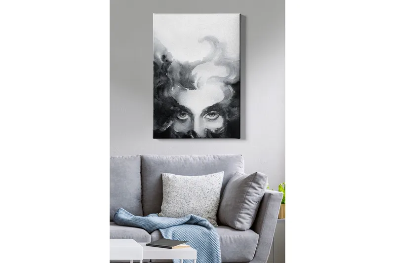 Canvastavla - Mystisk ansikte med intensiva ögon i en dimmig komposition - Svart / Grå / Vit - Inredning & dekor - Tavlor & konst - Canvastavla