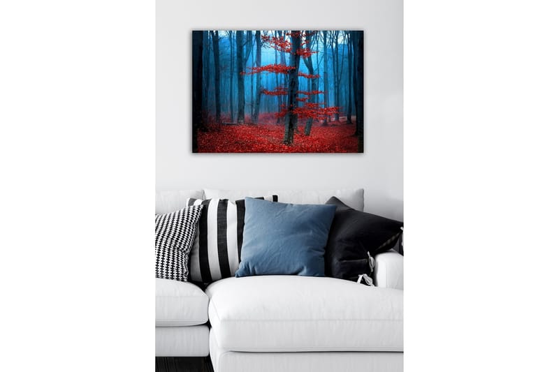 Canvastavla - Mystisk skog med röda träd i dimma - Röd / Blå / Grå - Inredning & dekor - Tavlor & konst - Canvastavla