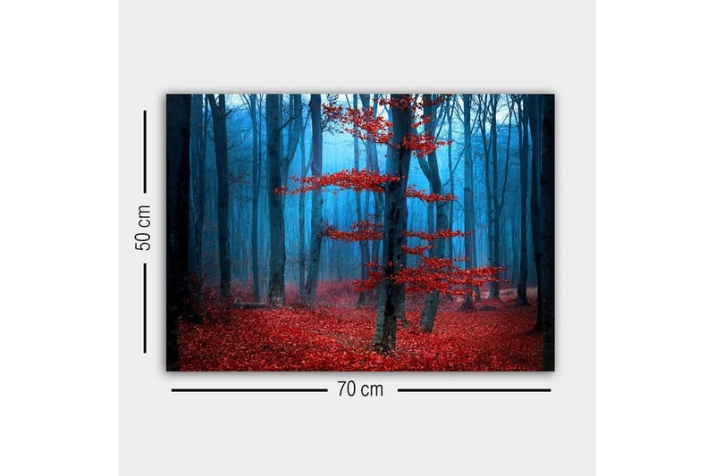 Canvastavla - Mystisk skog med röda träd i dimma - Röd / Blå / Grå - Inredning & dekor - Tavlor & konst - Canvastavla