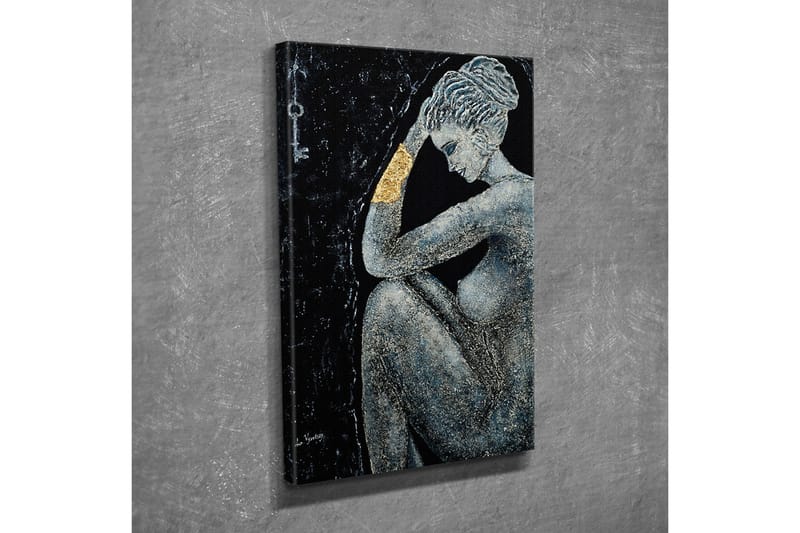 Canvastavla - Naken kvinna i en eftertänksam pose med en gyllene detalj på armen - Svart / Grå / Guld - Inredning & dekor - Tavlor & konst - Canvastavla