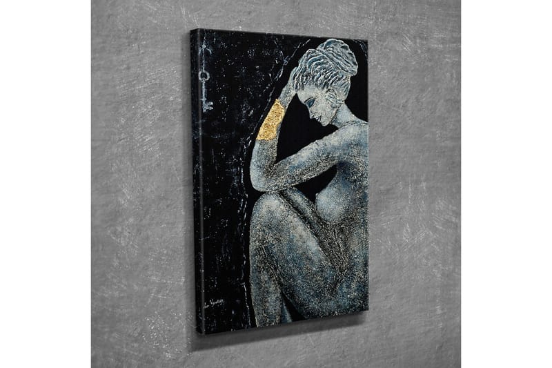 Canvastavla - Naken kvinna i en eftertänksam pose med en gyllene detalj på armen - Svart / Grå / Guld - Inredning & dekor - Tavlor & konst - Canvastavla