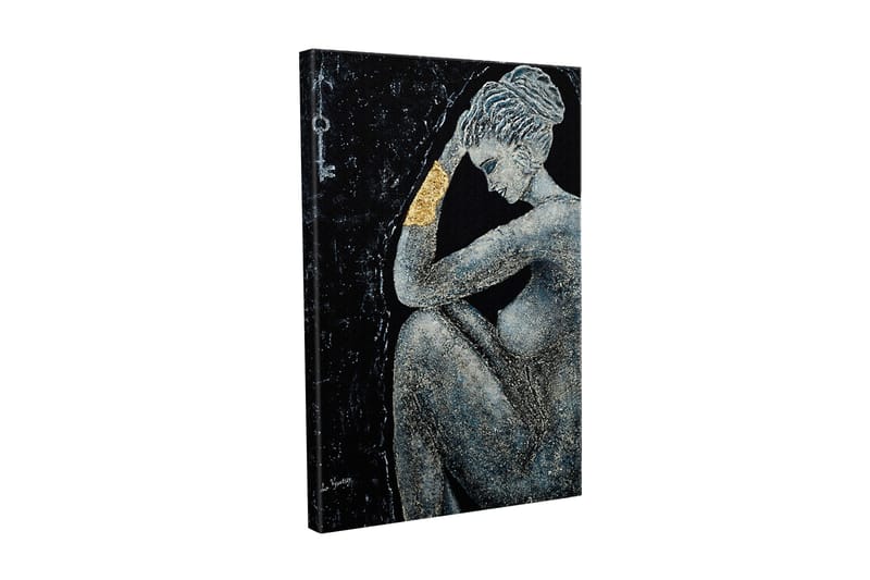 Canvastavla - Naken kvinna i en eftertänksam pose med en gyllene detalj på armen, Svart / Grå / Guld