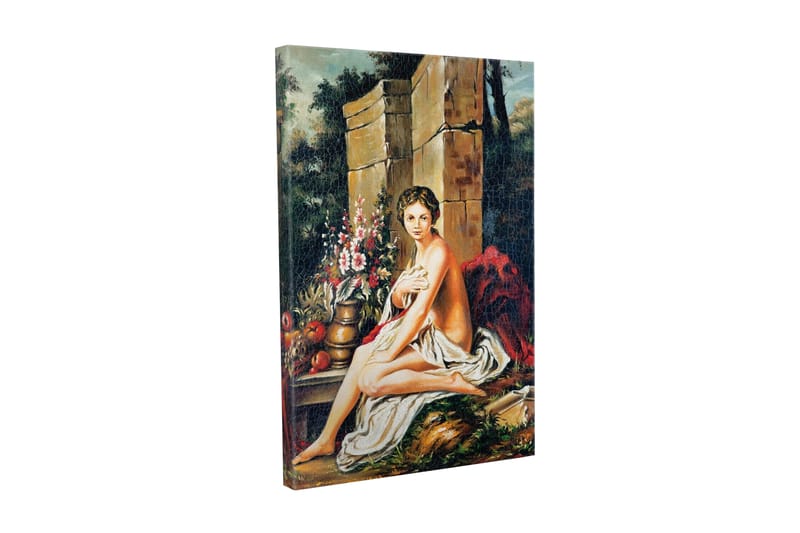 Canvastavla - Naken kvinna sittande vid en blomsterbukett och en kruka - Hudton / Grön / Röd - Inredning & dekor - Tavlor & konst - Canvastavla