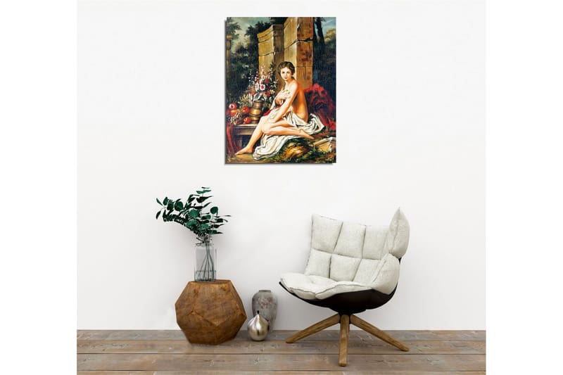 Canvastavla - Naken kvinna sittande vid en blomsterbukett och en kruka - Hudton / Grön / Röd - Inredning & dekor - Tavlor & konst - Canvastavla