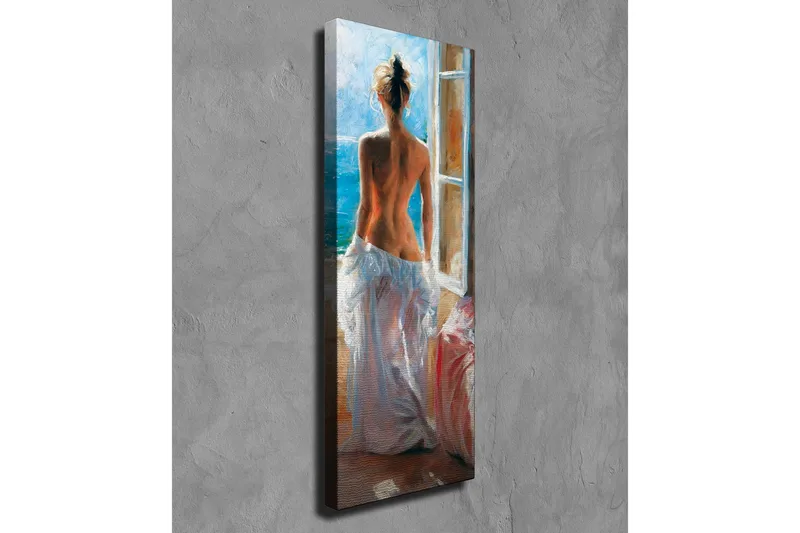 Canvastavla - Naken kvinna som står vid ett fönster med utsikt över havet - Blå / Vit / Beige - Inredning & dekor - Tavlor & konst - Canvastavla