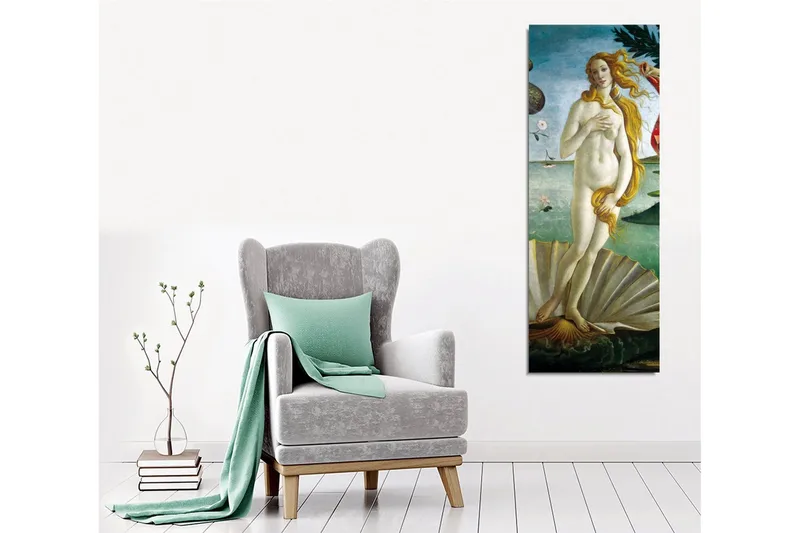 Canvastavla - Naken kvinna som står på en snäcka vid havet - Ljusblå / Hudfärgad / Grön - Inredning & dekor - Tavlor & konst - Canvastavla