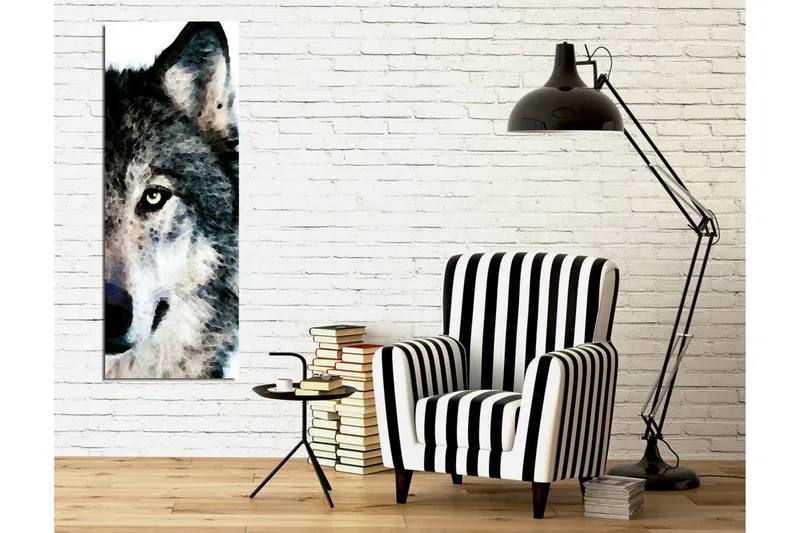 Canvastavla - Närbild av en vargs ansikte med intensiva ögon - Grå / Svart / Vit - Inredning & dekor - Tavlor & konst - Canvastavla