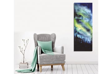 Canvastavla - Nordlys över en mörk skog - Mörkblå / Grön / Svart - Inredning & dekor - Tavlor & konst - Canvastavla