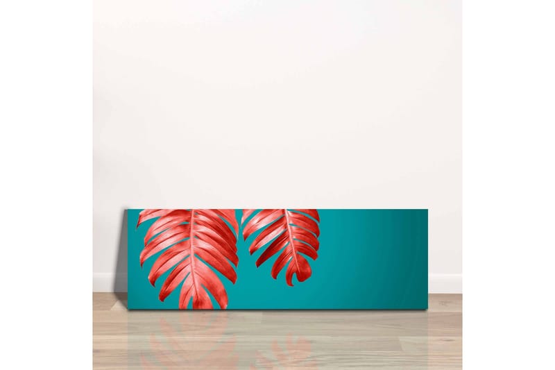 Canvastavla - Röda palmblad mot en turkos bakgrund - Röd / Turkos - Inredning & dekor - Tavlor & konst - Canvastavla