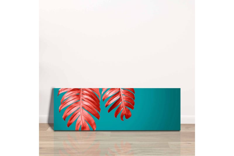 Canvastavla - Röda palmblad mot en turkos bakgrund - Röd / Turkos - Inredning & dekor - Tavlor & konst - Canvastavla