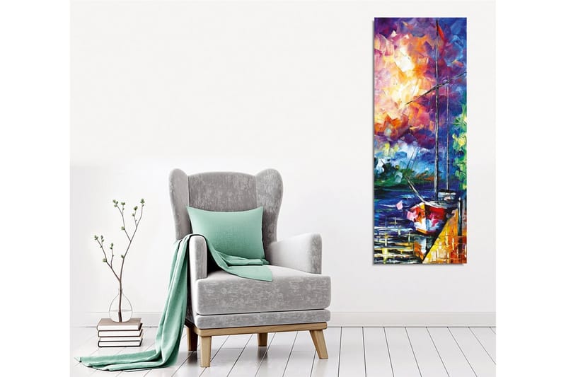Canvastavla - Segelbåt vid en färgstark solnedgång - Lila / Orange / Blå - Inredning & dekor - Tavlor & konst - Canvastavla