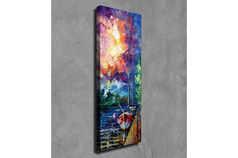 Canvastavla - Segelbåt vid en färgstark solnedgång - Lila / Orange / Blå - Inredning & dekor - Tavlor & konst - Canvastavla