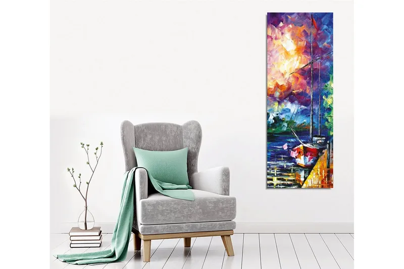 Canvastavla - Segelbåt vid en färgstark solnedgång - Lila / Orange / Blå - Inredning & dekor - Tavlor & konst - Canvastavla