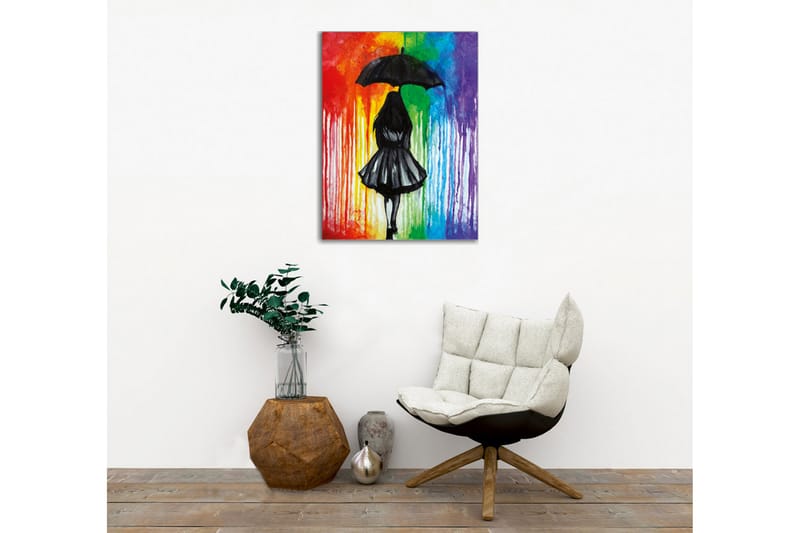 Canvastavla - Silhuett av en kvinna med paraply mot en färgglad bakgrund - Svart / Röd / Grön - Inredning & dekor - Tavlor & konst - Canvastavla