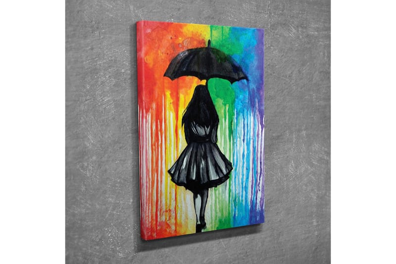 Canvastavla - Silhuett av en kvinna med paraply mot en färgglad bakgrund - Svart / Röd / Grön - Inredning & dekor - Tavlor & konst - Canvastavla